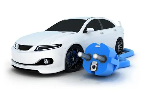 White electro car (done in 3d) Ilustración de archivo