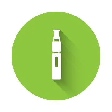 White Electronic cigarette icon isolated with long shadow background. Vape .. Stock Illustration