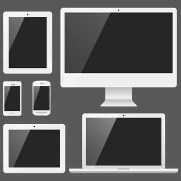 White Electronic Devices with Blank Screens Stock Illustration