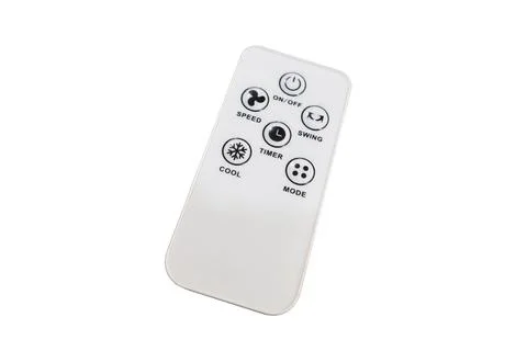 White electronic remote control with labeled function buttons isolated on a.. Stock Photos