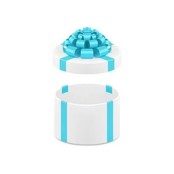 White elegant circle gift box with luxury blue bow ribbon holiday celebrate 3 Stock Illustration