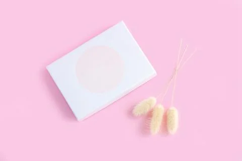 White elegant thin gift box mockup on pink background Stock Photos
