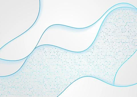 White elegant waves and blue small particles abstract background Stock Illustration