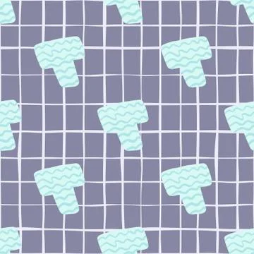 White elements with wavy lines on seamless geometric pattern. Blue chequered Stockillustratie
