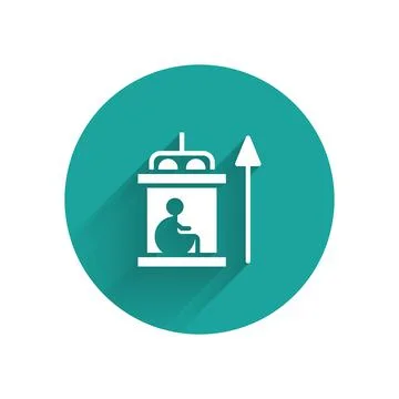 White Elevator for disabled icon isolated with long shadow. Green circle button Stock Illustration