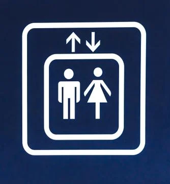 White Elevator Sign on Blue Background, Closeup Stock Illustration