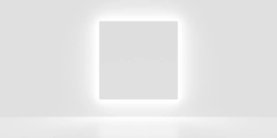 White empty, blank, clean room with square shaped backlit geometric shape o.. Ilustración de archivo
