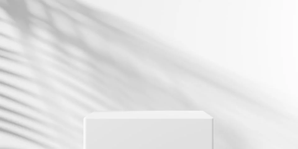 White empty, blank dais, podium or platform background with leaf shadow in th Stock Illustration