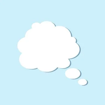 White empty blank speech bubble, thinking balloon shape of a balloon on a blu Stock Illustration
