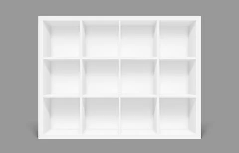 White empty bookshelf with a grid of compartments Stock Illustration