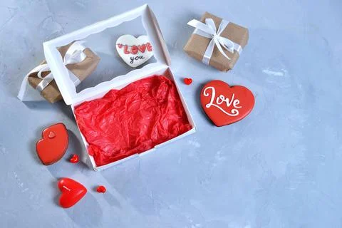 White empty box with red backing for Valentine's day. box for delivery of foo Stock Photos