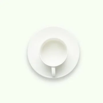 White empty coffee or tea cup kitchen dish object top view flat lay white bac Stock Photos