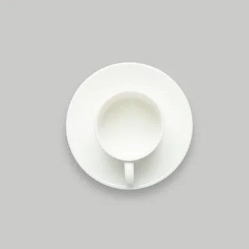 White empty coffee or tea cup kitchen dish object top view flat lay gray back Stock Photos