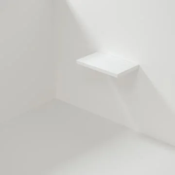 White empty cube shelf in the empty room, 3d rendering. Illustrazione stock