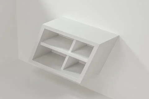 White empty cube shelf in the empty room, 3d rendering. Illustrazione stock