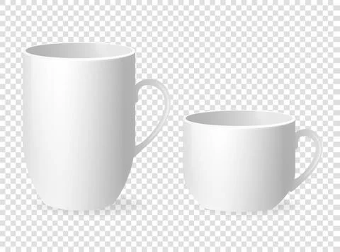 White empty cup in classic style on transparent background. White background Stock Illustration