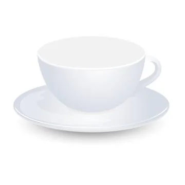 White empty cup mockup on plate vector design. Isolated on white background. Stock Illustration