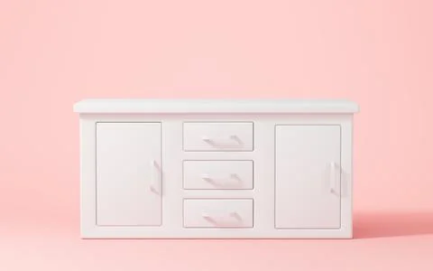 White empty desk with pink background, 3d rendering. Stock Illustration