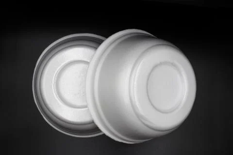 White Empty Foam Cup, polystyrene , foam bowl isolated on black background. Stock Photos
