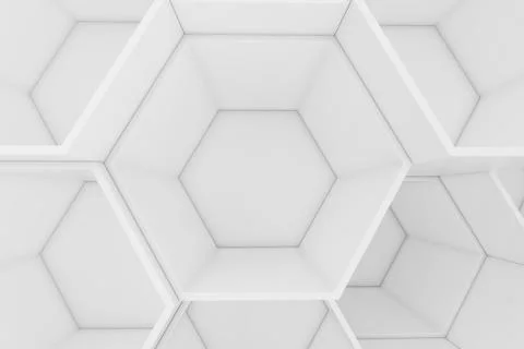 White empty geometric hexagonal honeycomb abstract background, 3D rendering イラスト素材