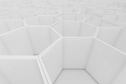 White empty geometric hexagonal honeycomb abstract background, 3D rendering Stockillustratie