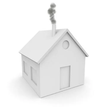 White empty house with space for windows and doors. On the roof a pipe from w Stock Illustration