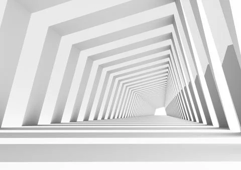 White empty interior. Gallery. Futuristic empty long light Sci-Fi tunnel. Stock Illustration