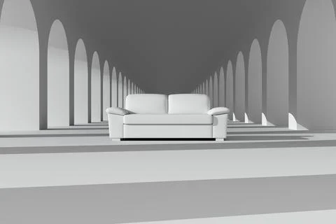 White empty interior with modern sofa and white columns in the gallery. Stock Illustration