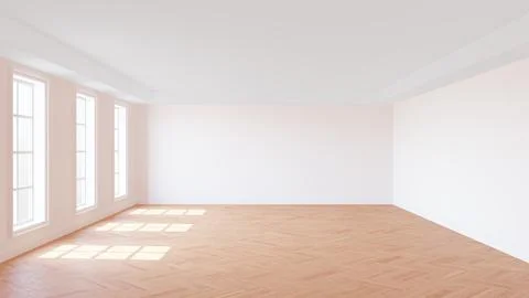 White Empty Interior with Stucco Walls, Three Large Windows Stock Illustration