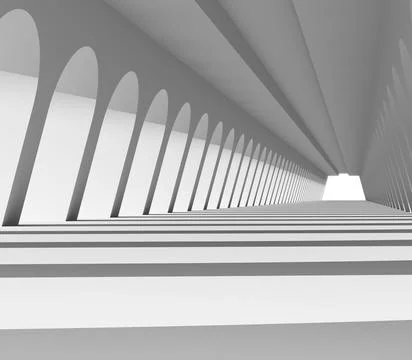 White empty interior with white columns in the gallery. Template for design. Stock Illustration