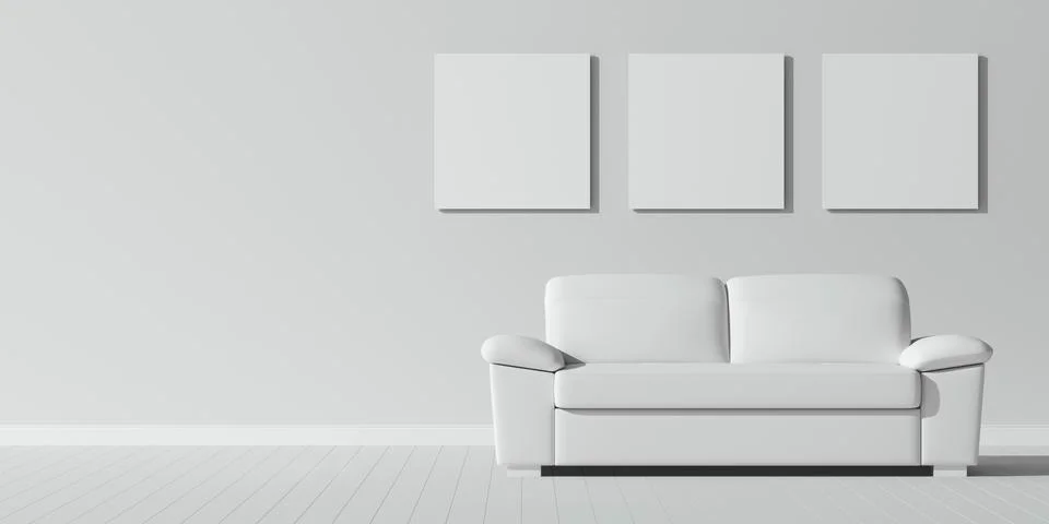 White empty interior with white modern sofa. Template for design. Stock Illustration