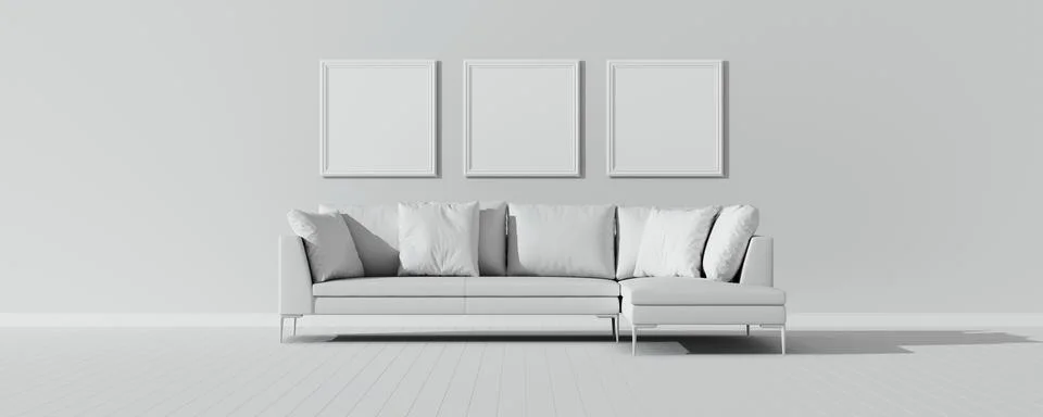 White empty interior with white modern sofa. Template for design. Stock Illustration