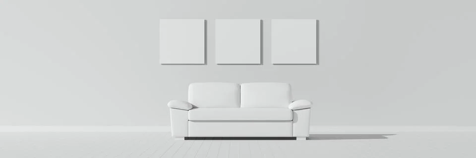 White empty interior with white modern sofa. Template for design. Stock Illustration