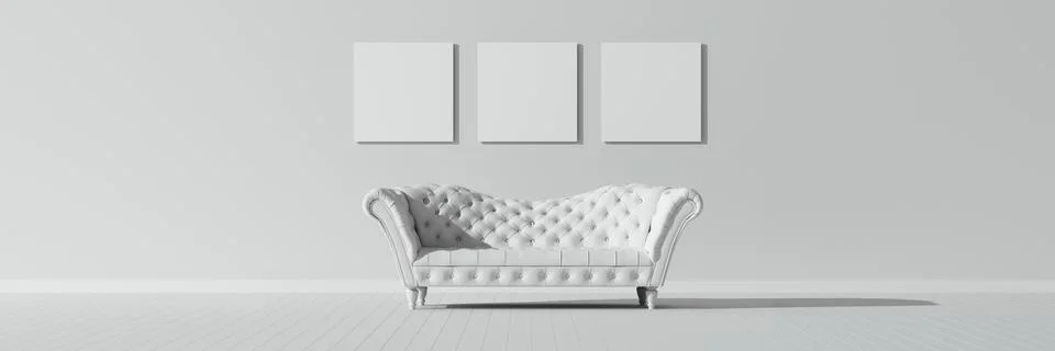 White empty interior with white modern sofa. Template for design. Stock Illustration