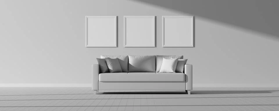 White empty interior with white modern sofa. Template for design. Stock Illustration
