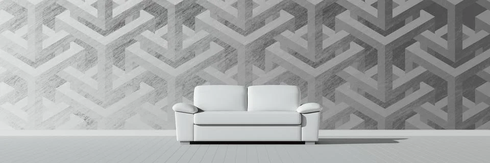 White empty interior with white modern sofa. 3D pattern. Stock Illustration