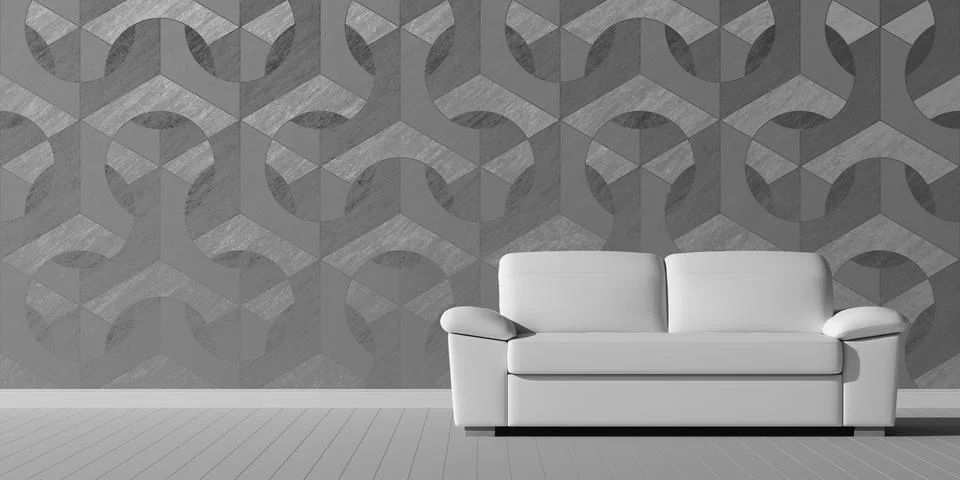 White empty interior with white modern sofa. 3D pattern. Stock Illustration