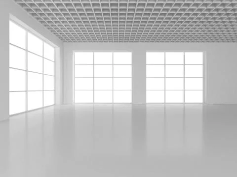 White empty interior with window. 3d rendering. Illustrazione stock