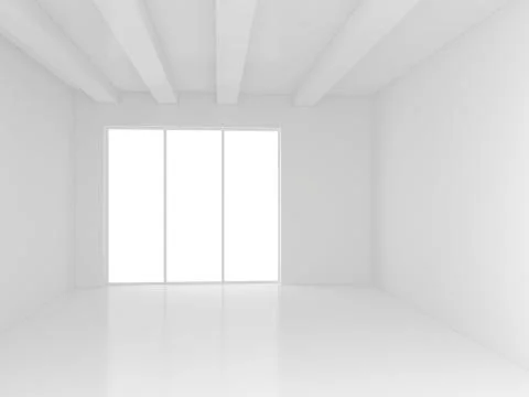 White empty interior with window. 3d rendering. Illustrazione stock