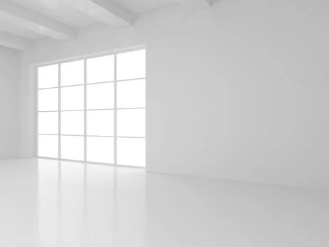 White empty interior with window. 3d rendering. Illustrazione stock