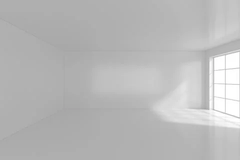 White empty interior with window. 3d rendering. Illustrazione stock