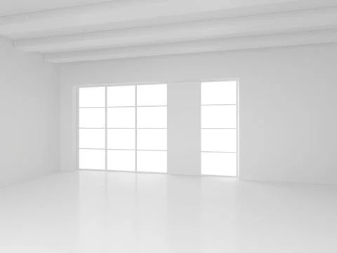 White empty interior with window. 3d rendering. Illustrazione stock