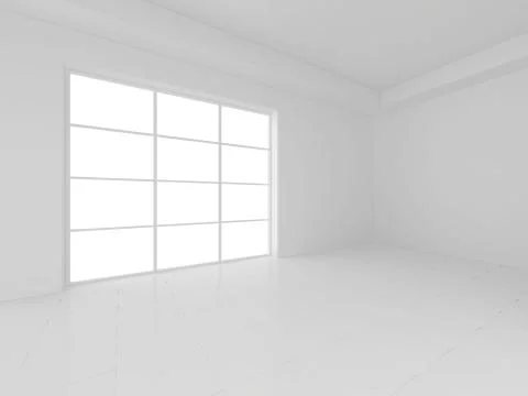 White empty interior with window. 3d rendering. Illustrazione stock