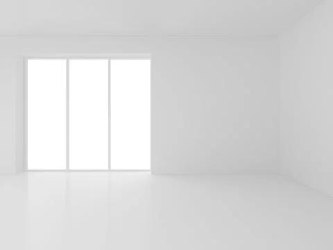 White empty interior with window. 3d rendering. Illustrazione stock