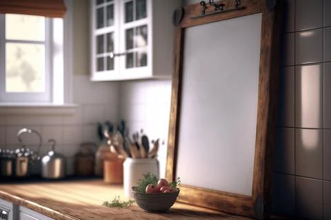 A white empty note board in a vintage kitchen Stock Illustration
