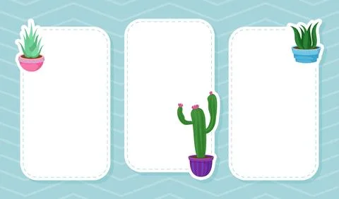 White Empty Notepad Frame with Cactus Plant in Pot Vector Template Stock Illustration