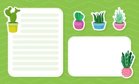 White Empty Notepad Frame with Cactus Plant in Pot Vector Template Stock Illustration
