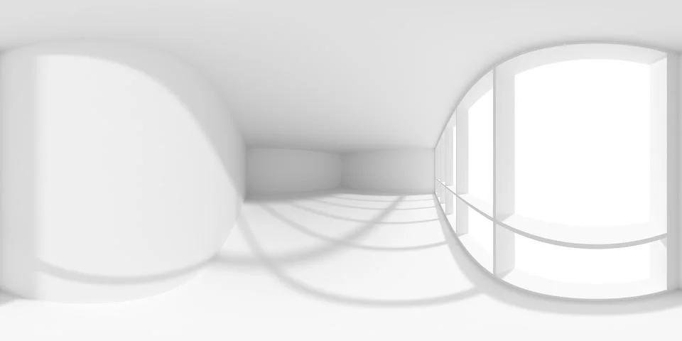 White empty office room with sunlight from large window HDRI map Ilustración de archivo