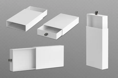 White empty open slide box with ribbon puller. Stock Illustration