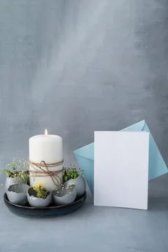 White empty paper note template mock up postcard copy space Easter holiday Stock Photos